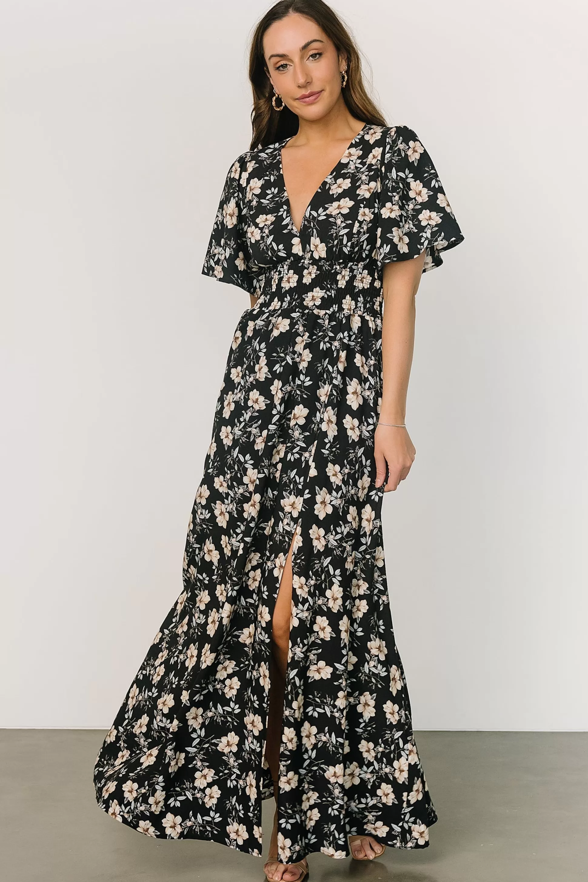 WINTER ESSENTIALS | Baltic Born Verona Smocked Maxi Dress | Black Floral