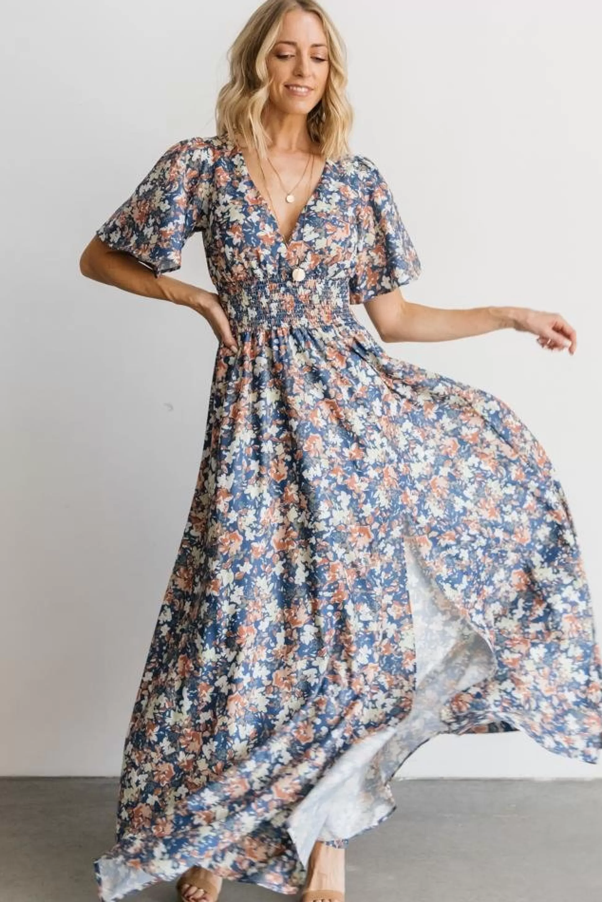 WINTER ESSENTIALS | Baltic Born Verona Smocked Maxi Dress | Blue Floral