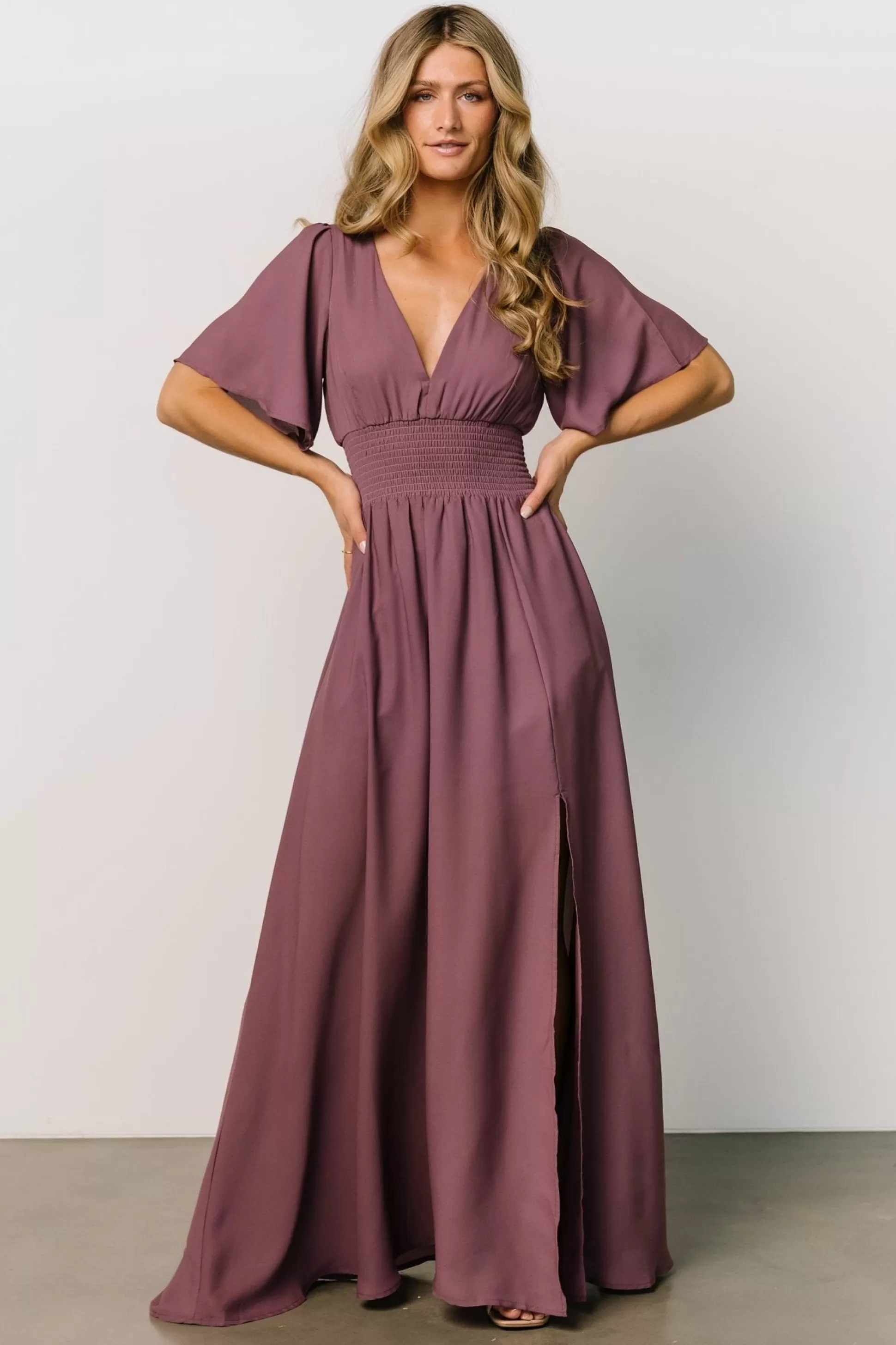 WINTER ESSENTIALS | Baltic Born Verona Smocked Maxi Dress | Vintage Plum
