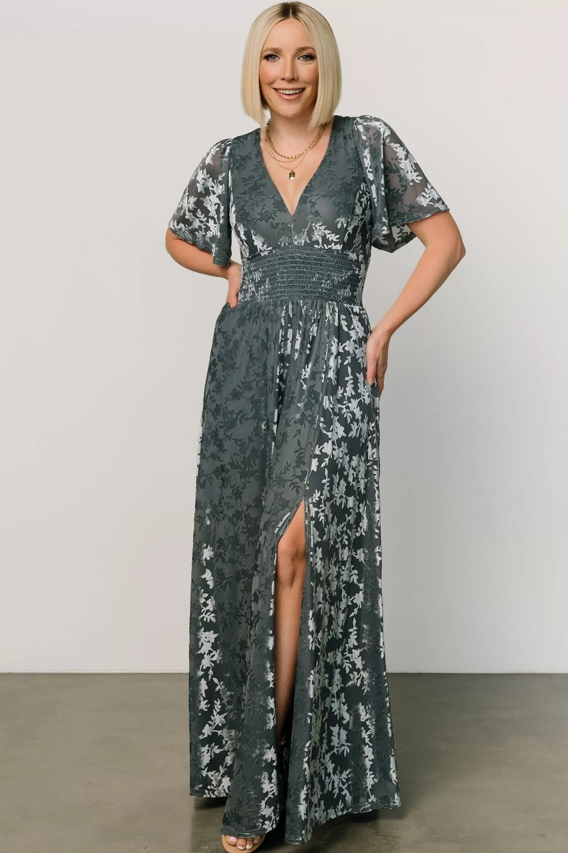 bump friendly | WINTER ESSENTIALS | Baltic Born Veronica Velvet Maxi Dress | Slate Blue