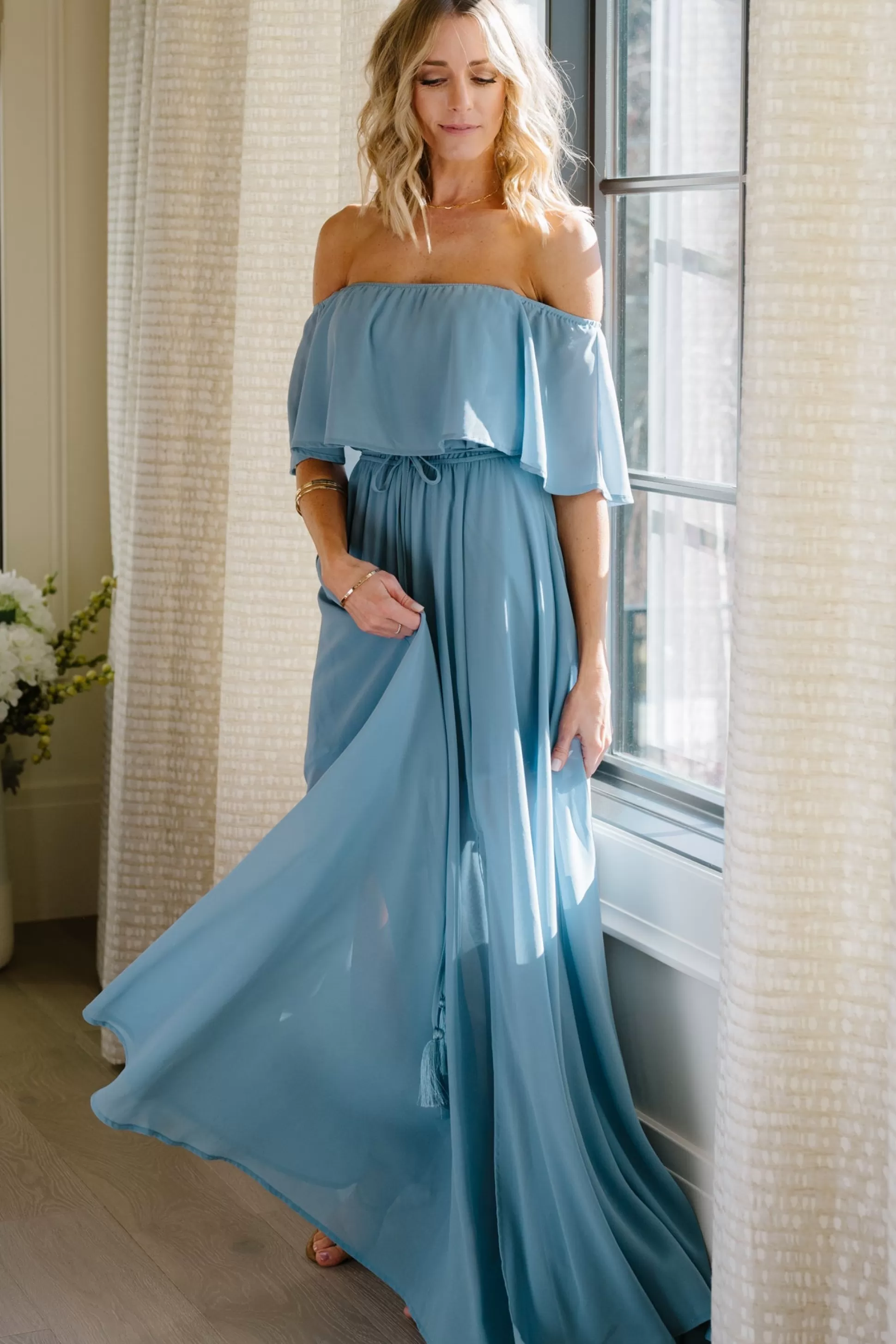 maxi dresses | WEDDING SUITE | Baltic Born Victoria Off Shoulder Maxi Dress | Light Blue