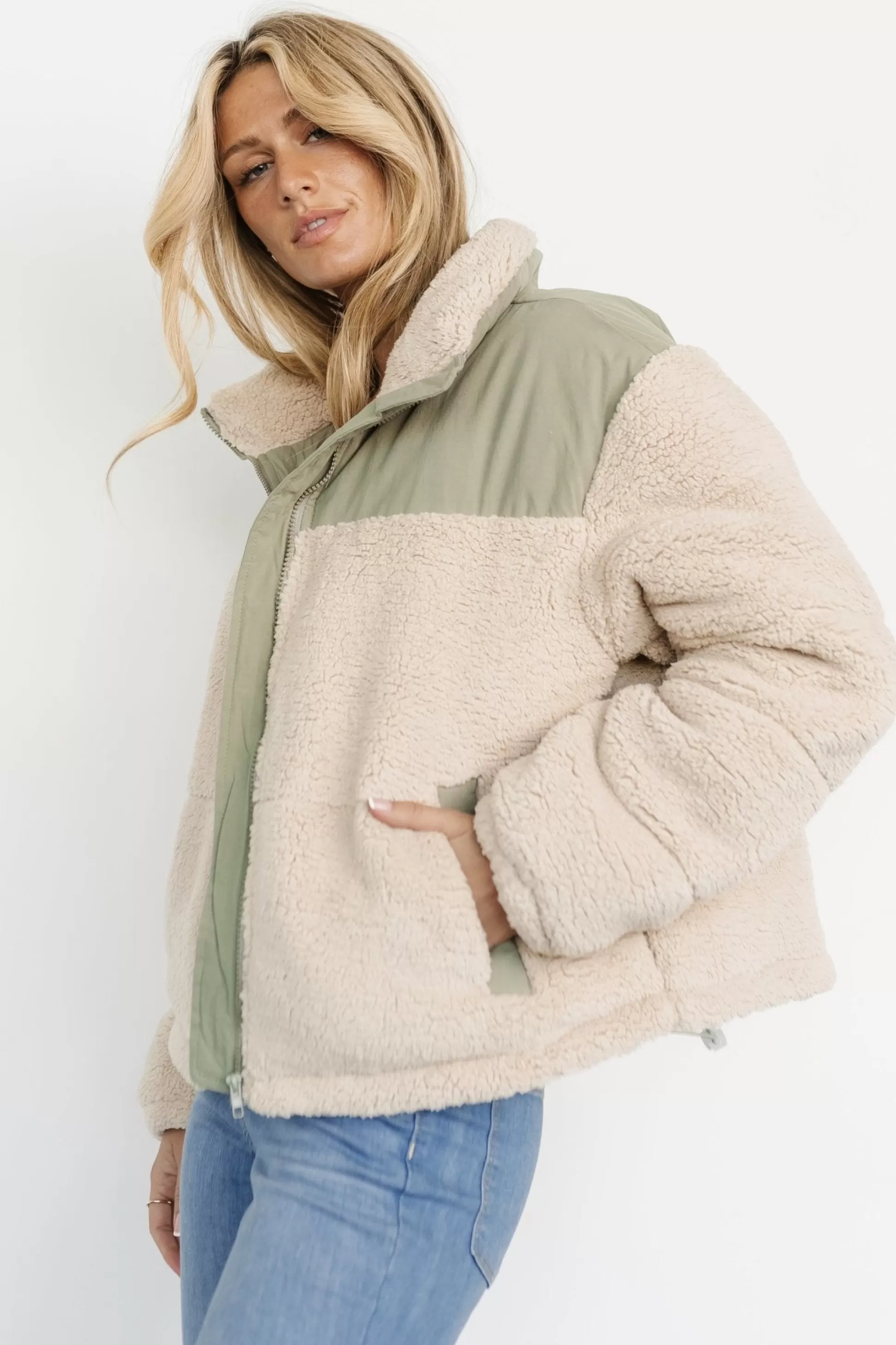 outerwear | Baltic Born Weekender Sherpa Puffer Jacket | Oatmeal + Sage