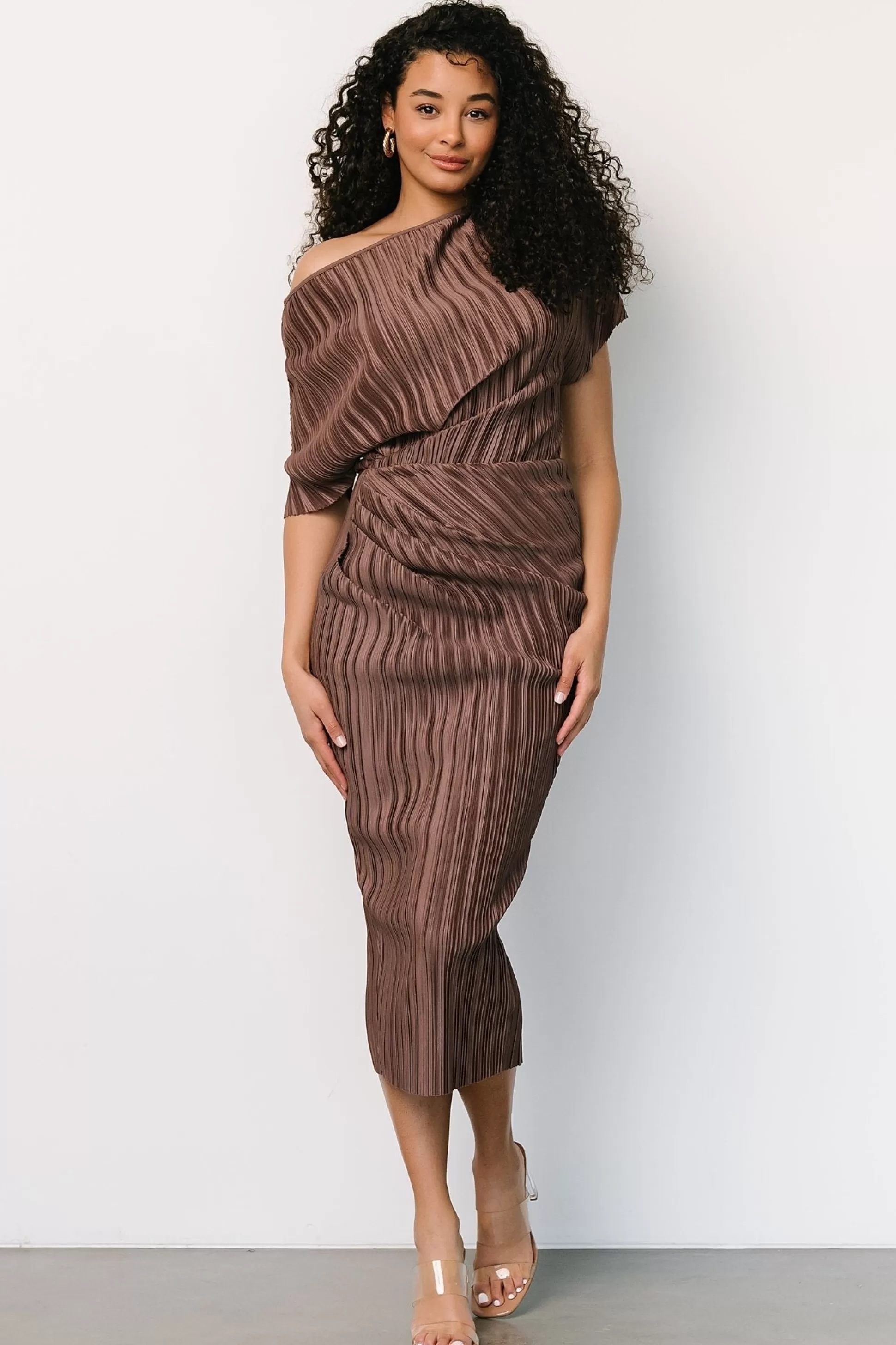 midi dresses | WINTER ESSENTIALS | Baltic Born Winslow Pleated Midi Dress | Mink