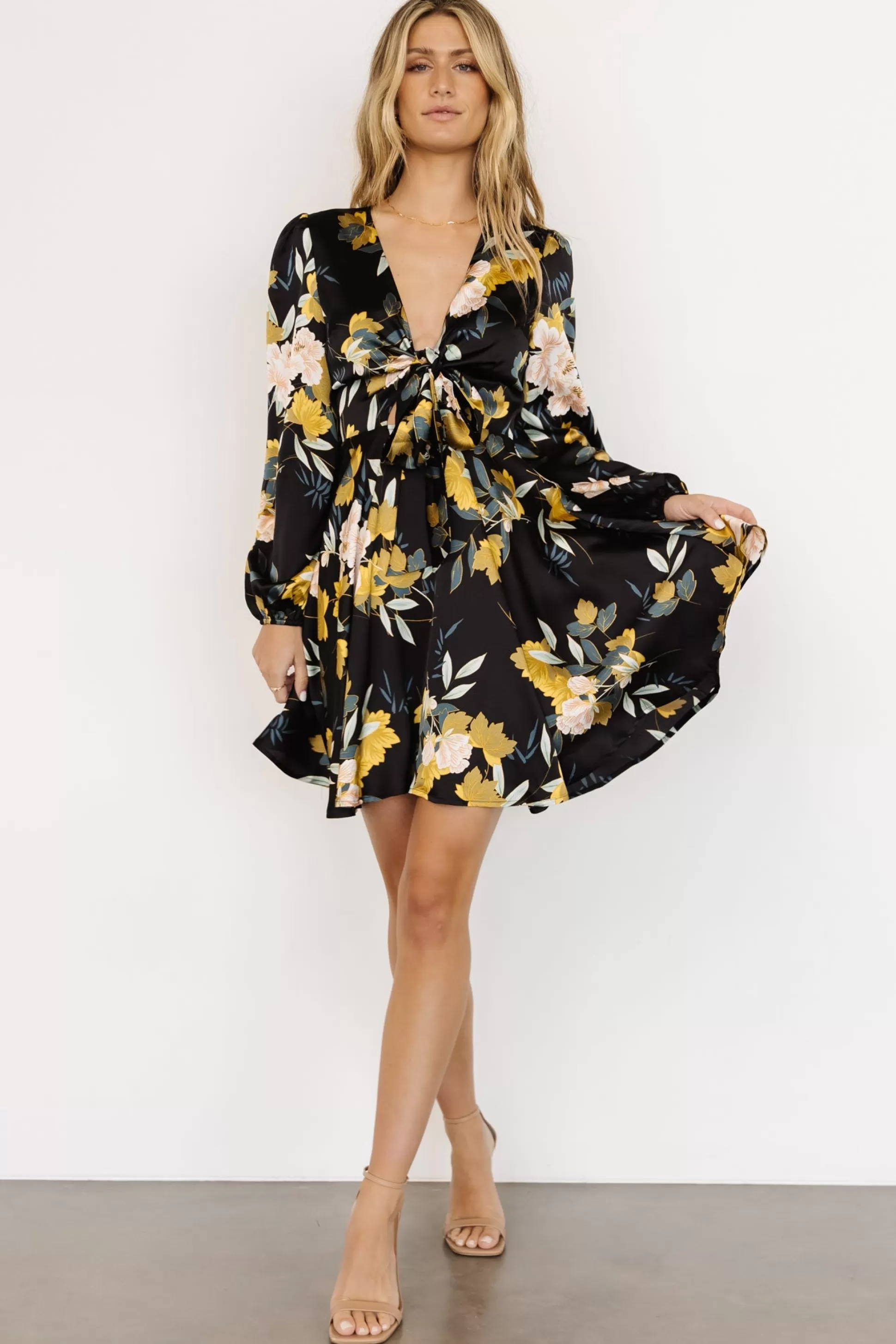 short dresses | WEDDING SUITE | Baltic Born Woodbury Satin Mini Dress | Black Floral