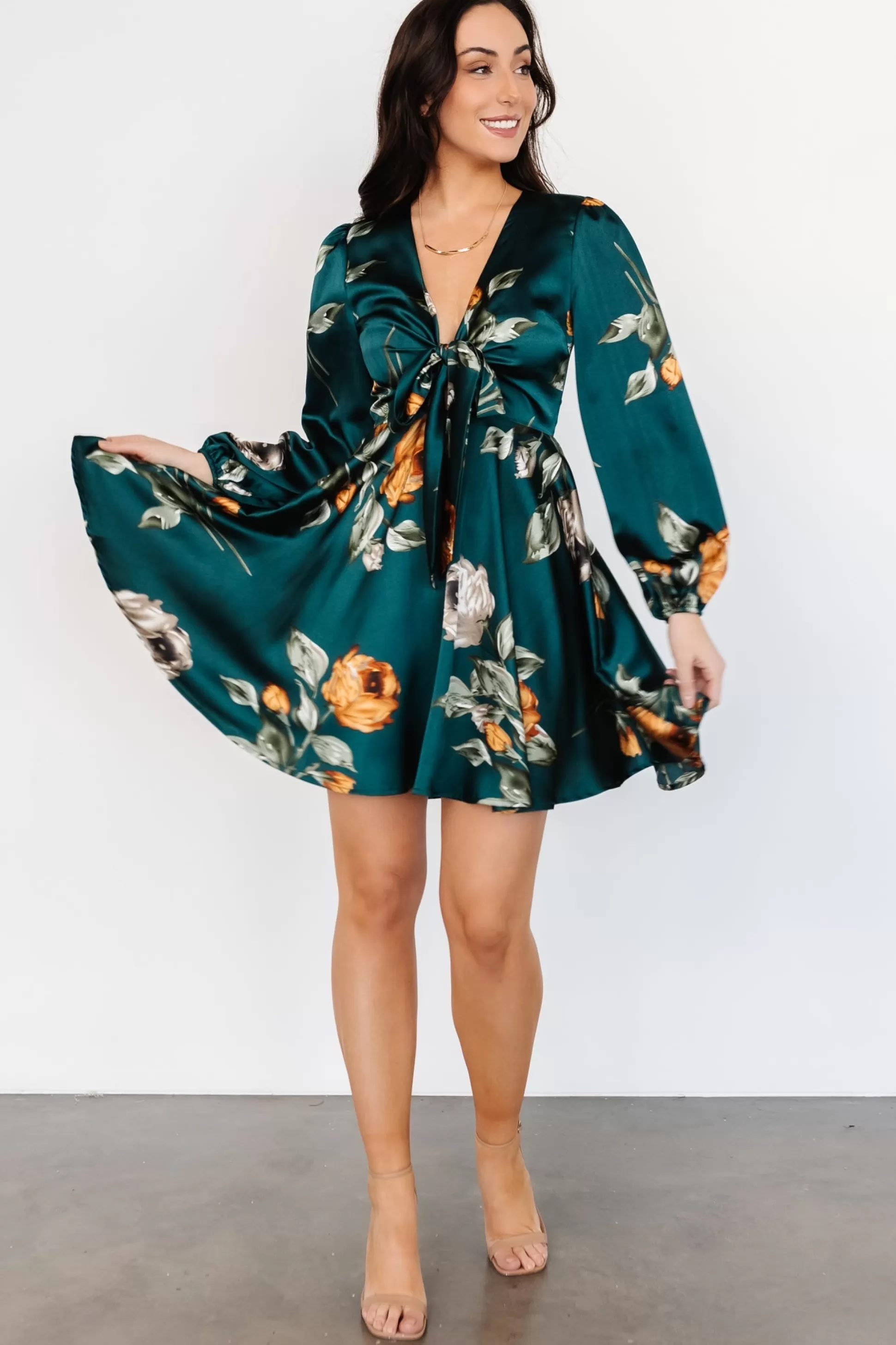 short dresses | WEDDING SUITE | Baltic Born Woodbury Satin Mini Dress | Deep Topaz Floral