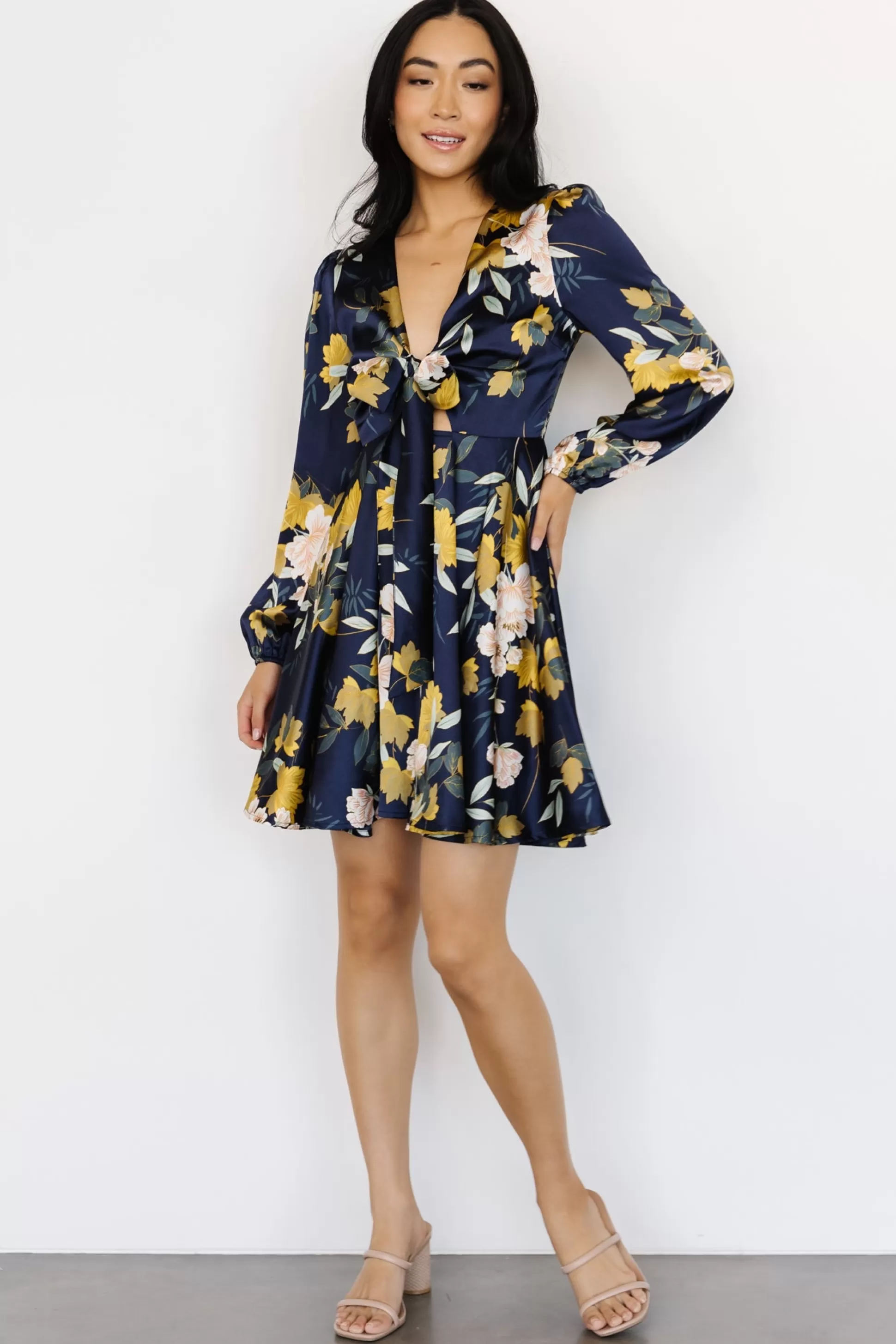 short dresses | WEDDING SUITE | Baltic Born Woodbury Satin Mini Dress | Navy Floral