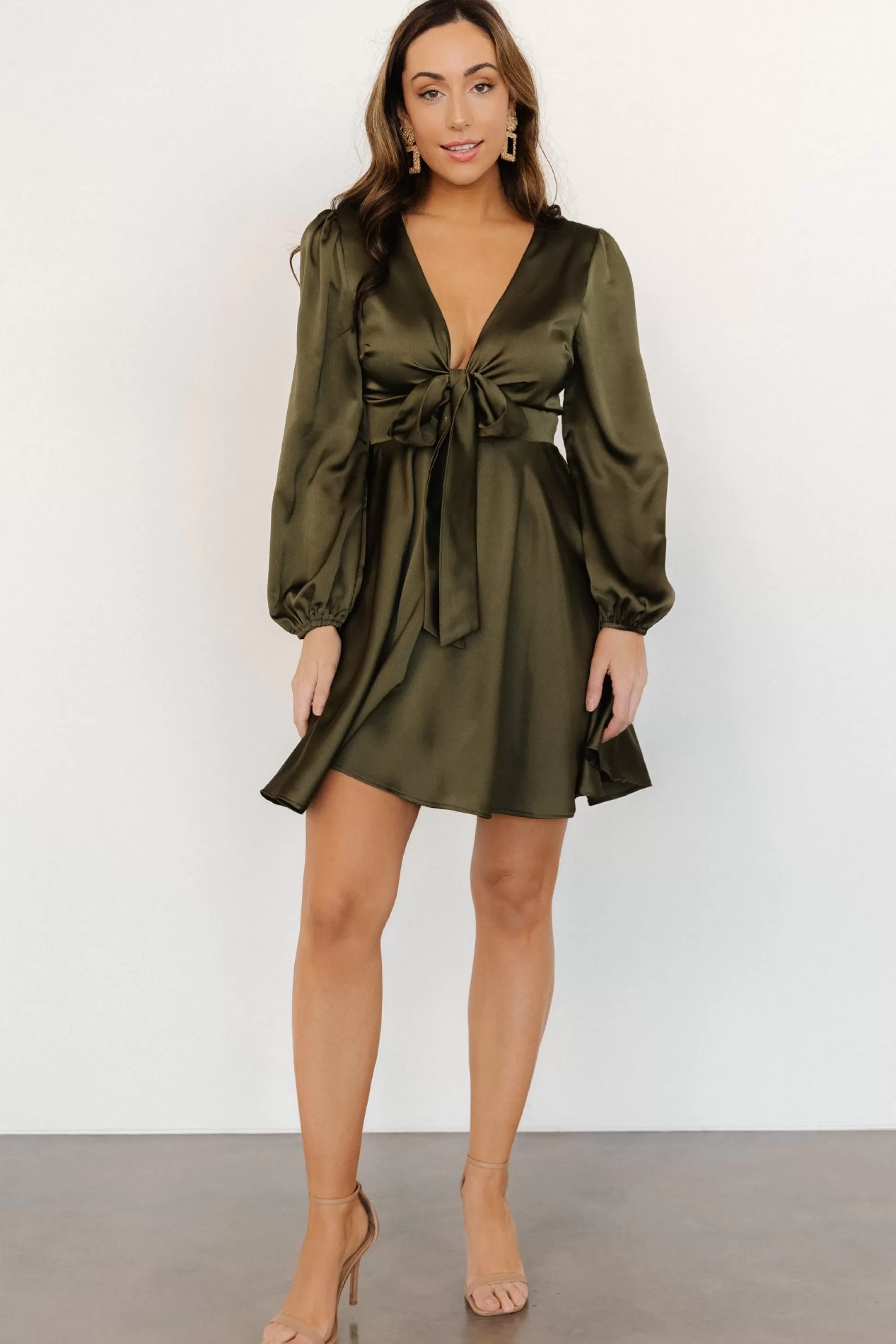 short dresses | WEDDING SUITE | Baltic Born Woodbury Satin Mini Dress | Olive