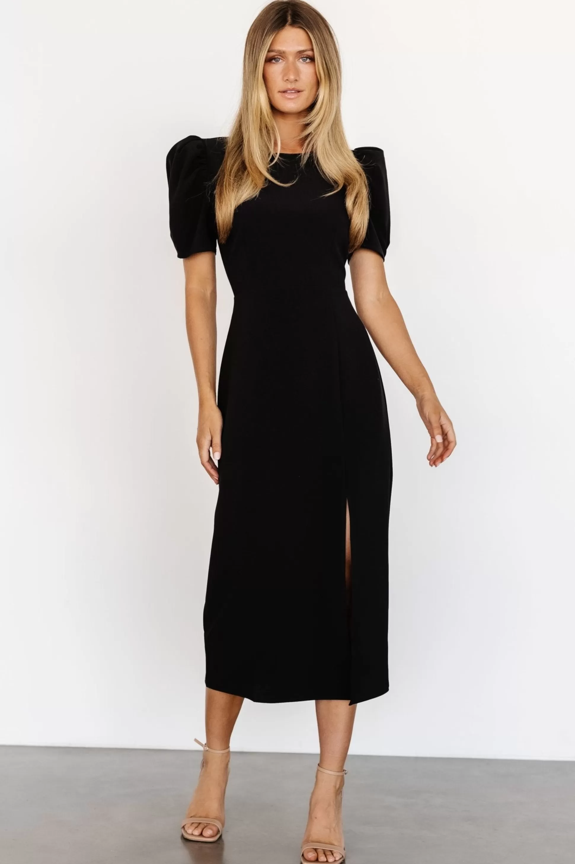 midi dresses | WEDDING SUITE | Baltic Born Younge Puff Sleeve Midi Dress | Black