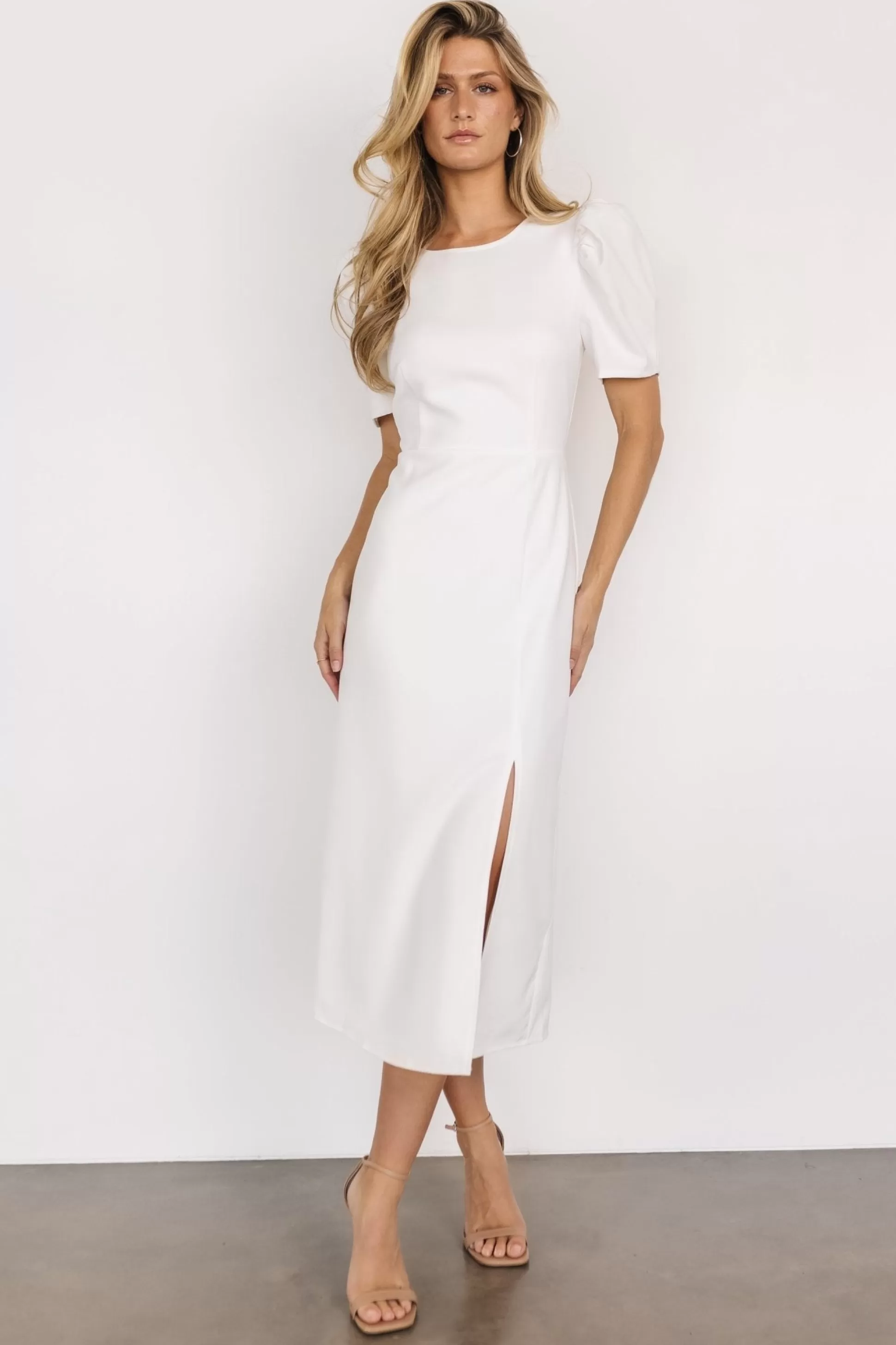 midi dresses | WEDDING SUITE | Baltic Born Younge Puff Sleeve Midi Dress | Off White