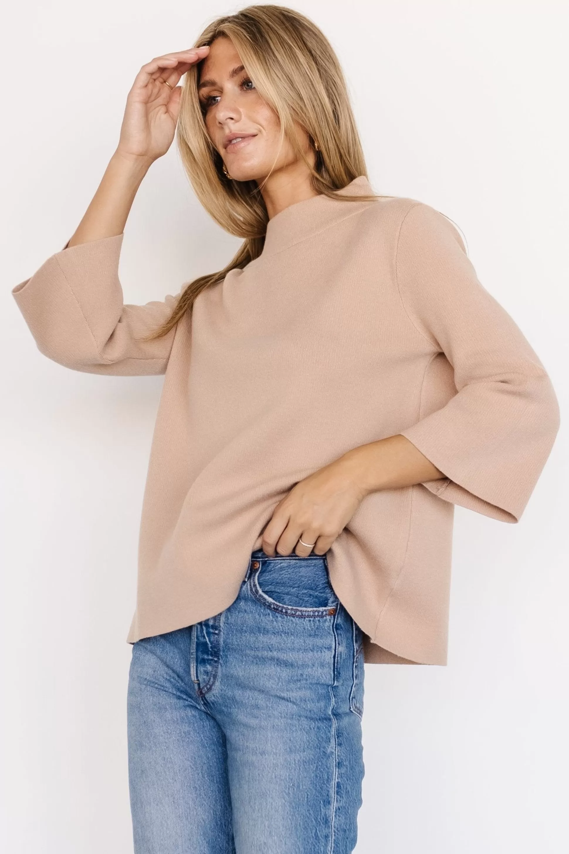 EXTENDED SIZING | Baltic Born Zola Bell Sleeve Sweater | Beige