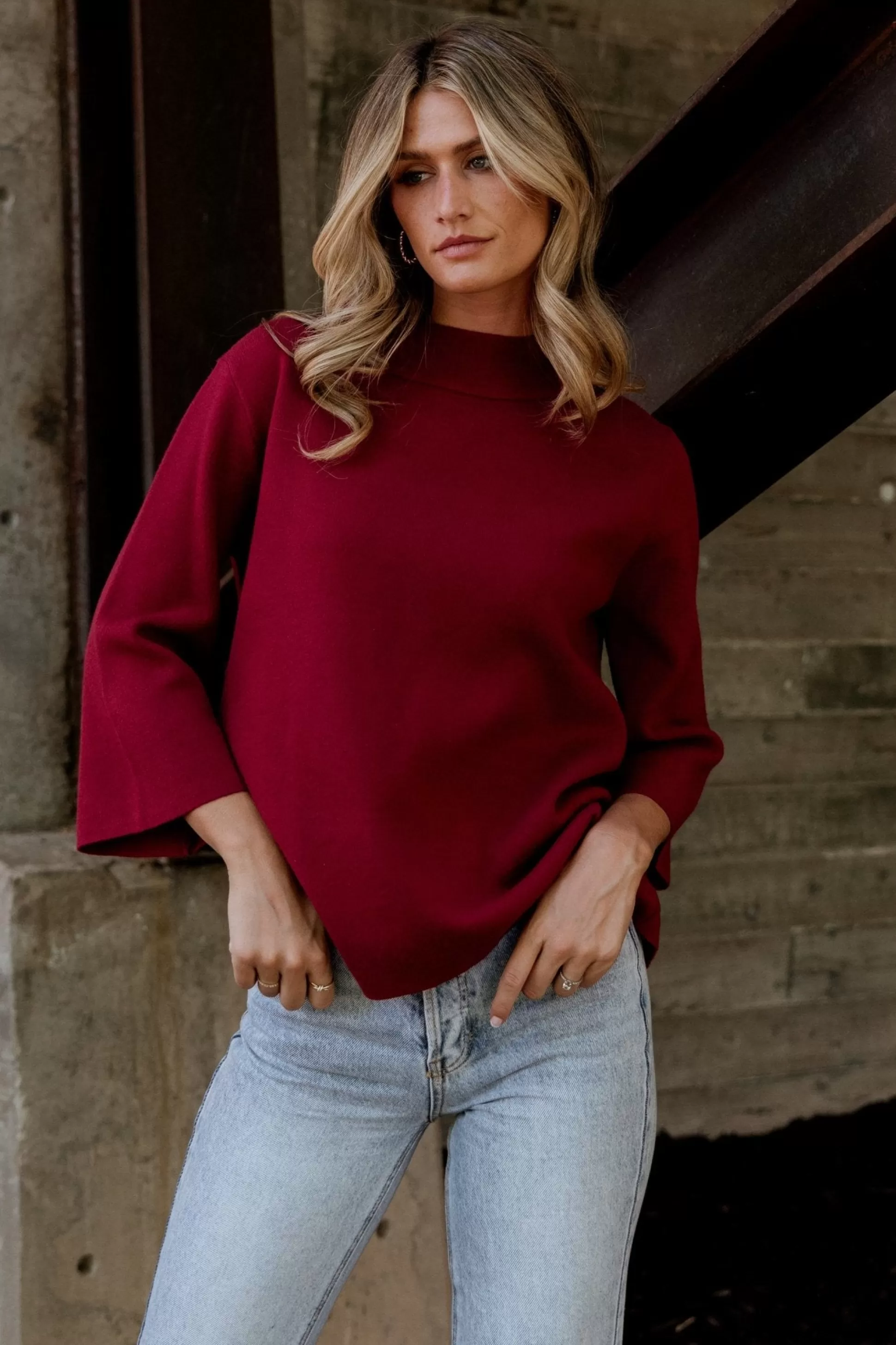 EXTENDED SIZING | Baltic Born Zola Bell Sleeve Sweater | Burgundy